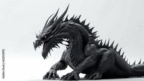 Black dragon in a white background.Generative AI © minatidesign
