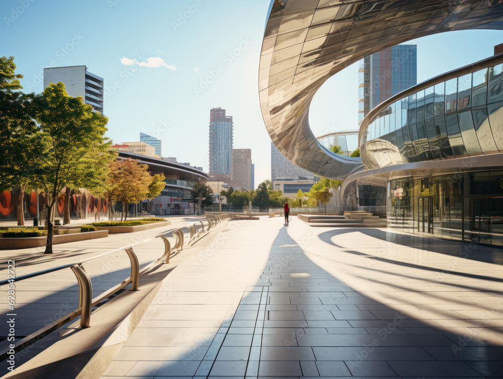 Fototapeta premium empty pedestrian walkway with city background