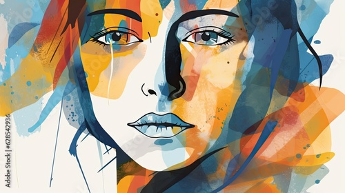 Abstrakt illustration of intrapersonal conflict, Bipolar personality disorder, Borderline personality disorder, portrait of woman. Concept of mental illness, World Mental Health Month