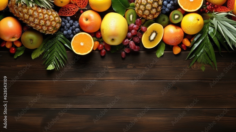 Fruits on wooden background. Healthy food concept. Top view with copy space.
Fruits on wooden background. Healthy food concept. Top view with copy space.