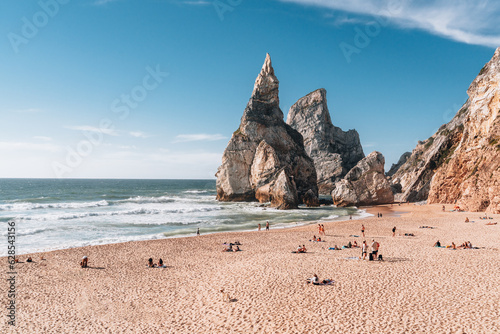 Praia da Ursa beach at Sintra-Cascais Natural Park in Portugal during sunset