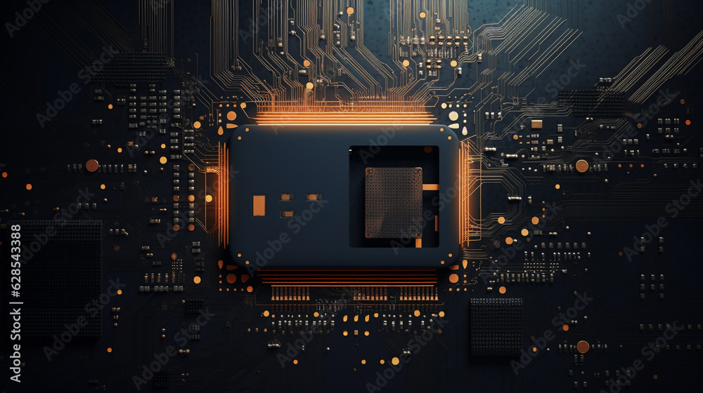 Fototapeta premium Futuristic Glowing Motherboard - AI and Machine Learning Concept