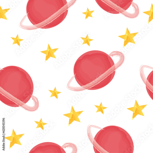 planet with stars in watercolor 