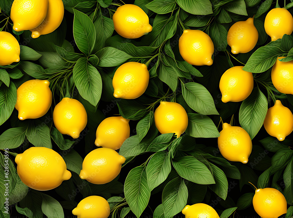 Floral background lemons leaves realistic vintage colors.