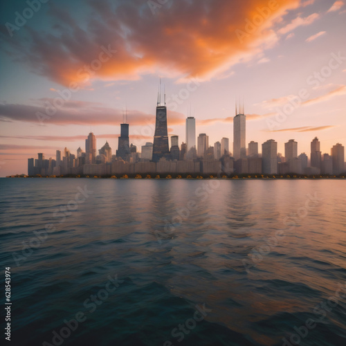 city skyline at sunset