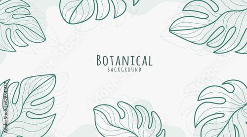 Botanical Line Art Background, Botanical Background, Leaves and Flower Background