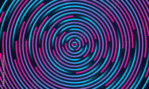 Abstract background with circle line pattern spin blue pink glitch light isolated on black background in the concept of music  technology  digital