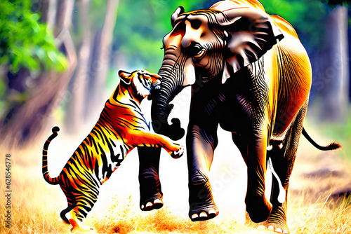 elephant playing with tiger Generative AI © 남 해