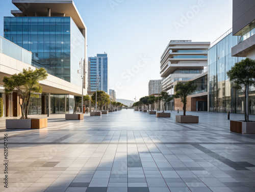 empty pedestrian walkway with city background © kalafoto