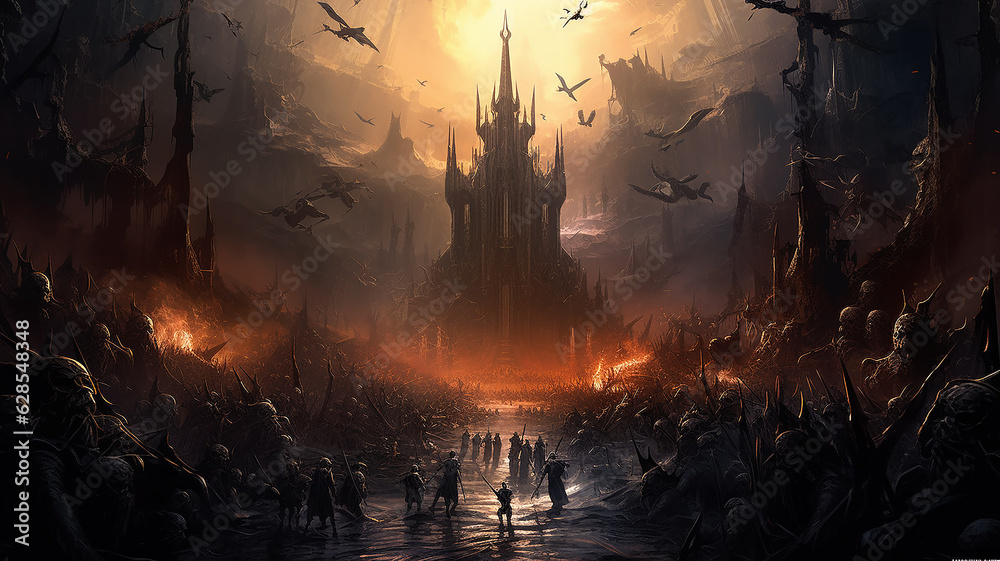 Obraz premium pc game simulation online horror castle attack dark forces warriors battle screen.