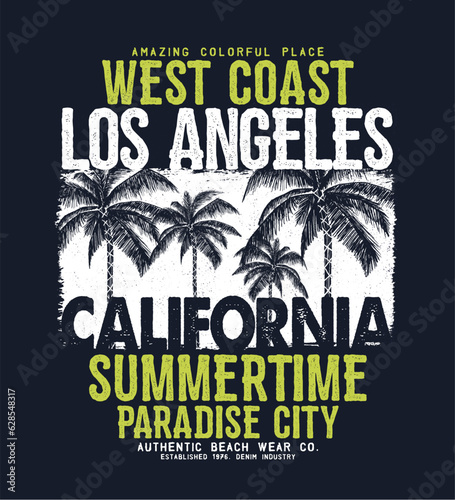 tee print design as vector with with palm tree silhouette