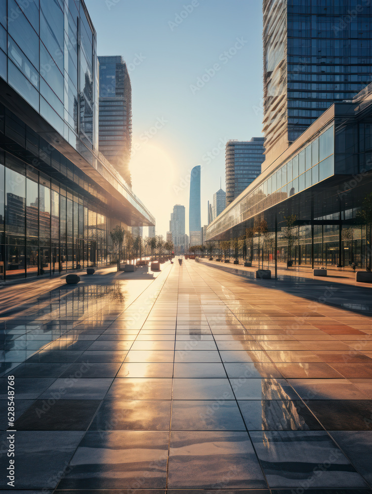 Fototapeta premium empty pedestrian walkway with city background