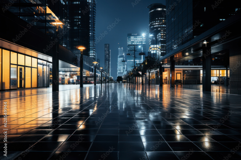Fototapeta premium empty pedestrian walkway with city background