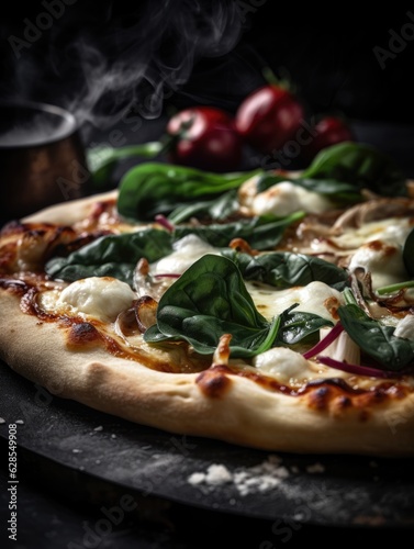 Gourmet Italian Pizza: Goat's Cheese, Caramelized Onions & Spinach Delight