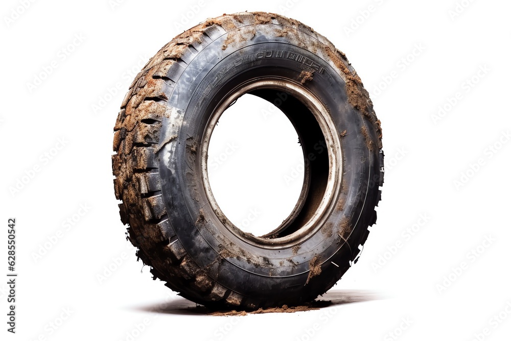 a tire with mud on it