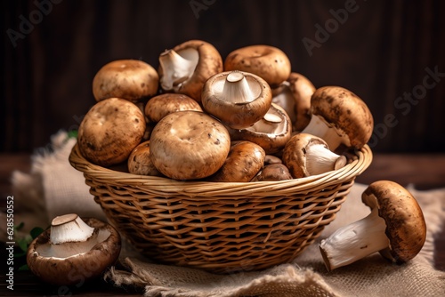 a basket of mushrooms on a table