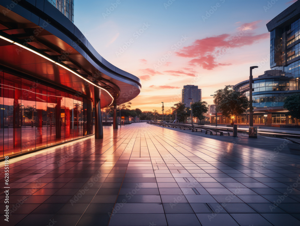 Fototapeta premium empty pedestrian walkway with city background