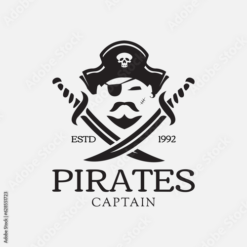 The Pirates Captain. The Pirates with two swords logo design idea for company, brand, store or business. vector