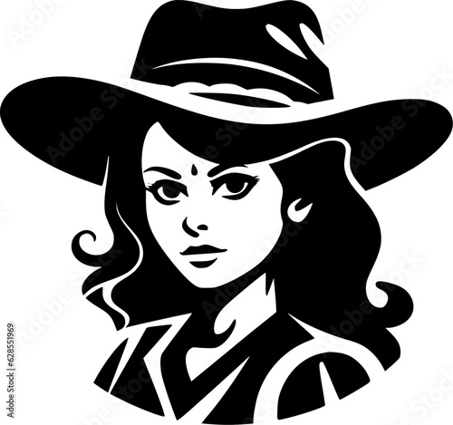 Cowgirl | Black and White Vector illustration