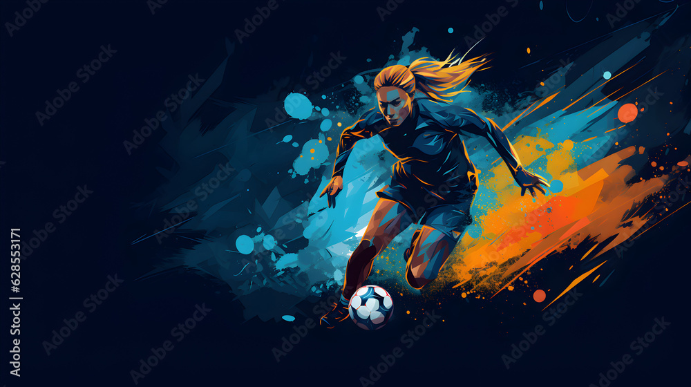 joueuse de football - illustration style peinture