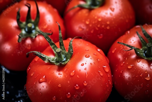 a group of tomatoes with water droplets on them © White