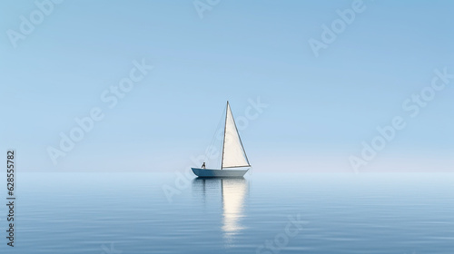 lonely sailing boat at sea minimalism style posters. the atmosphere is a dream.