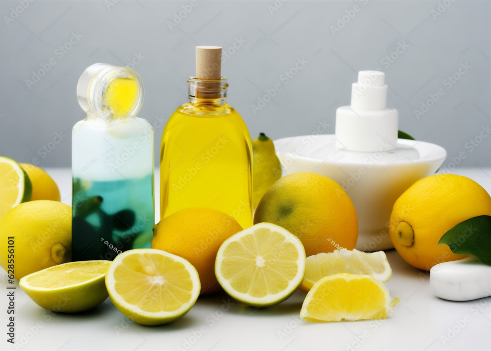 bottle spa natural lime lemon oil treatment body skincare organic. Generative AI. bottle spa natural lime lemon oil treatment body skincare organic. Generative AI.