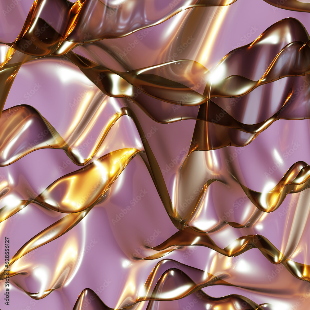 Abstract colorful glossy background with curvy and wavy lines in 3d rendering