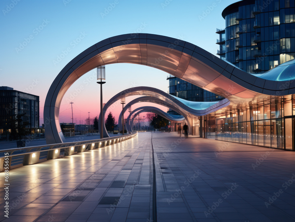 Obraz premium empty pedestrian walkway with city background