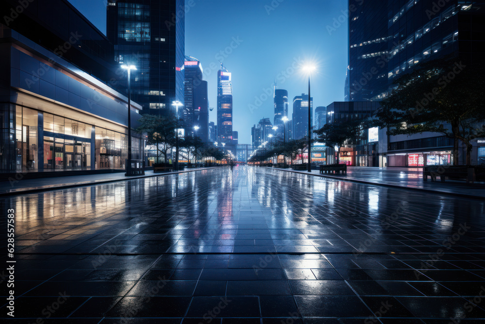 Obraz premium empty pedestrian walkway with city background
