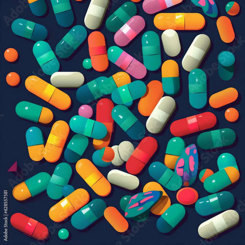 medicine drug illustration tablet pill medical capsule pharmaceutical medication pharmacy. Generative AI.