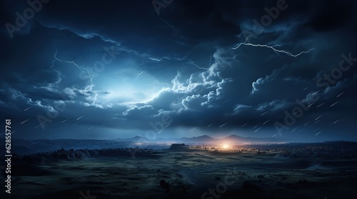 Thunderstorm clouds with lightning at night generative ai © muhammad