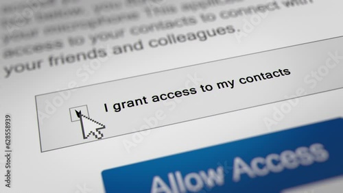 Animated Mouse Cursor Clicks the 'I grant access to my contacts' Checkbox to Agree and Grant Access to Contacts.
