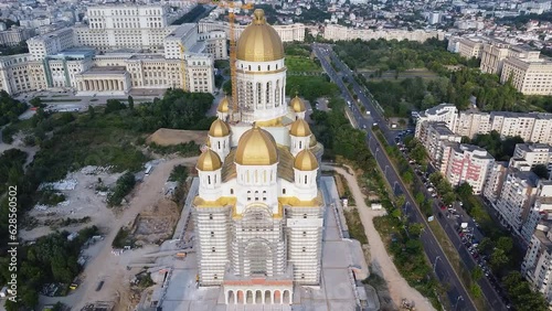 4K Drone flyover footage of the under construction Catedrala Mantuirii Neamului in Bucharest. People's Salvation Cathedral - the tallest and largest Eastern Orthodox church building. photo