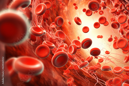 A scientific illustration of erythrocytes flowing through vessels, providing vital nutrients to tissues Generative AI