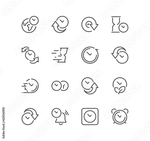 Set of time related icons, timer, speed, alarm, restore, time management and linear variety vectors.