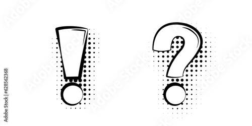 Comic question mark and exclamation point in pop art style illustration on transparent background