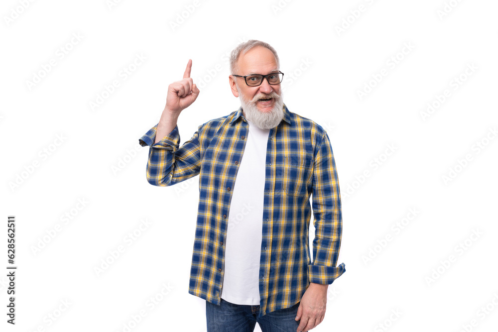 smart 60s middle aged gray-haired retired man with a mustache is proud of himself smart 60s middle aged gray-haired retired man with a mustache is proud of himself