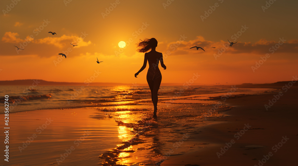 running_woman_siluet_into_the_sea