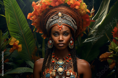 beautiful african woman in ethnic costume, tribal leader photo