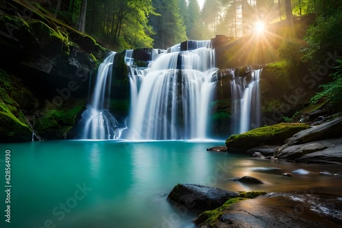 waterfall in the forest © AI artistic beauty