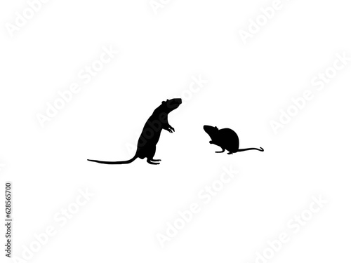 Rat and mouse silhouette vector. Black silhouettes of mouse in various poses. Mouse silhouette collection isolated white background.