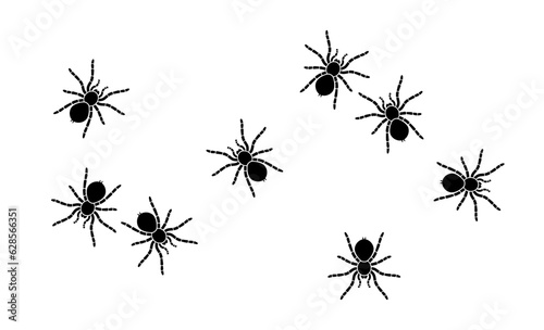 Black vector silhouettes of tarantula spiders isolated on white background. Illustration for printing, postcards, halloween holiday decoration.