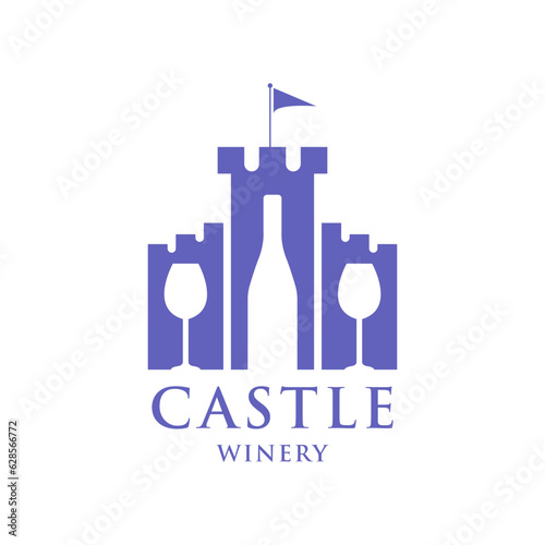 Castle winery. fortress and three wines logo design. Vector EPS 10