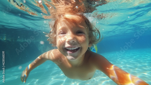 Happy children swimming underwater and having fun. generative AI © Paveena yodlee