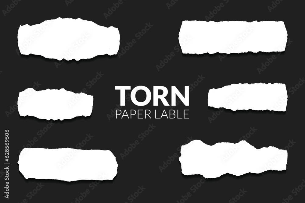 Set of torn ripped paper lable texture with black background post, banner, design Set of torn ripped paper lable texture with black background post, banner, design