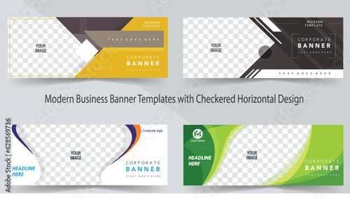 Vector Illustration: Modern Business Banner Templates with Checkered Horizontal Design