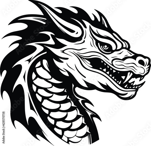 Asian Dragon Logo Monochrome Design Style