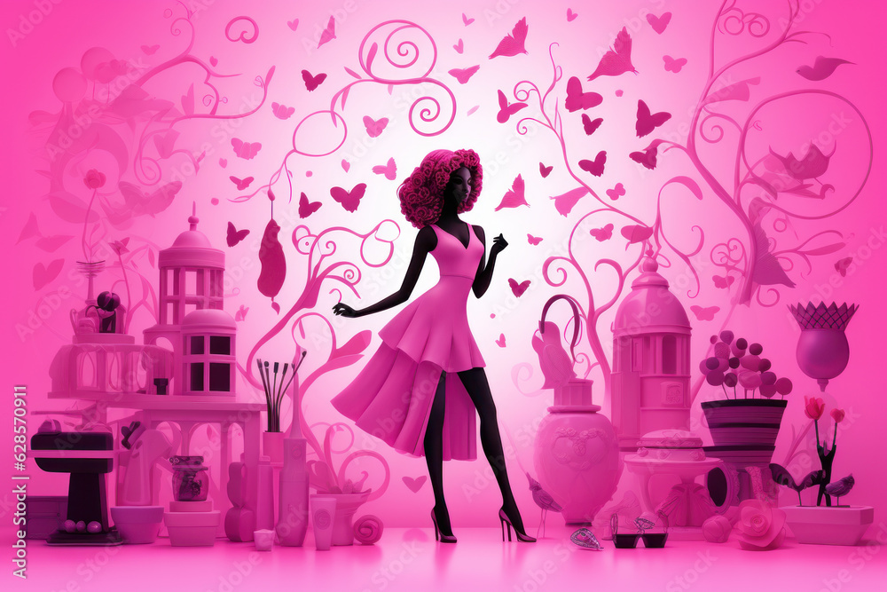 A Mesmerizing Journey in the Enchanted World: Pink Dress Doll. Generative AI A Mesmerizing Journey in the Enchanted World: Pink Dress Doll. Generative AI