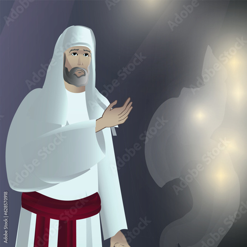 Birth of John foretold.Priest Zechariah at a service in the Temple of Israel. Vector illustration. Bible stories, new testament.	
